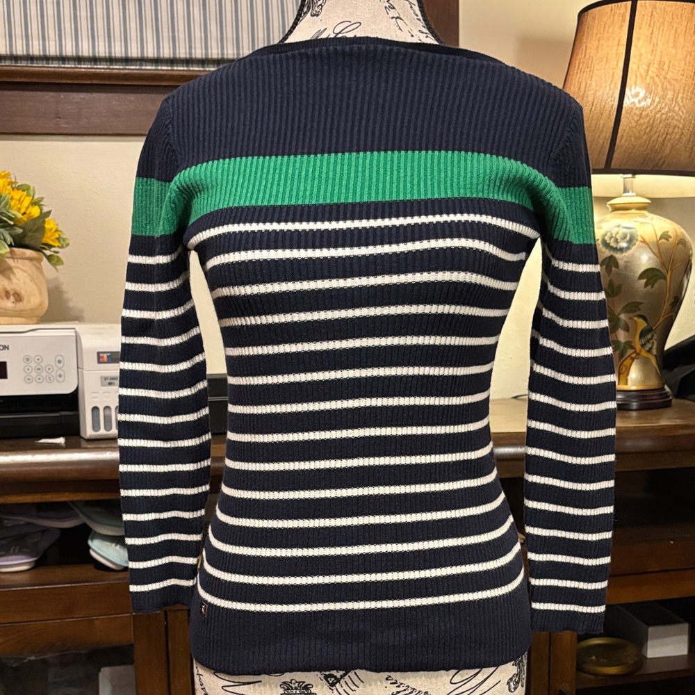 Polo Ralph Lauren Navy and Green Striped Sweater